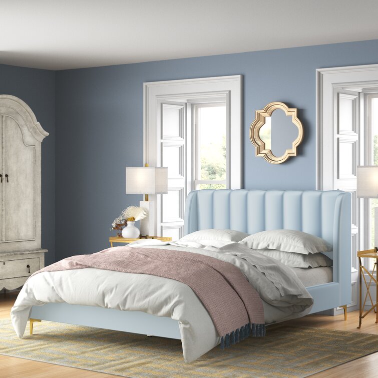 Blue wingback bed hot sale